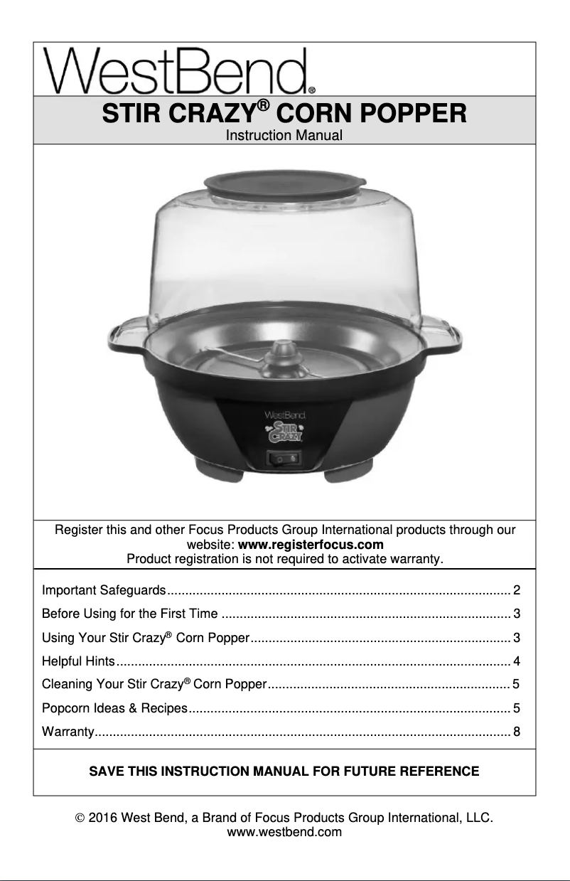 Image de la première page du manuel de l'appareil New Stir Crazy 82505