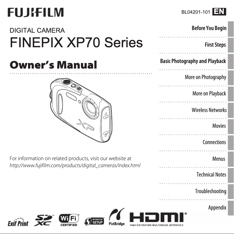 Page 1 de la notice Manuel utilisateur Fujifilm FinePix XP70