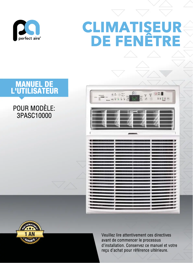 Page 1 de la notice Manuel utilisateur Perfect Aire 3PASC10000