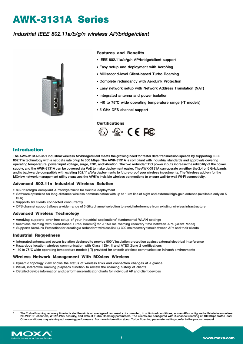 Page 1 of the manual User Manual Moxa AWK-3131A-US