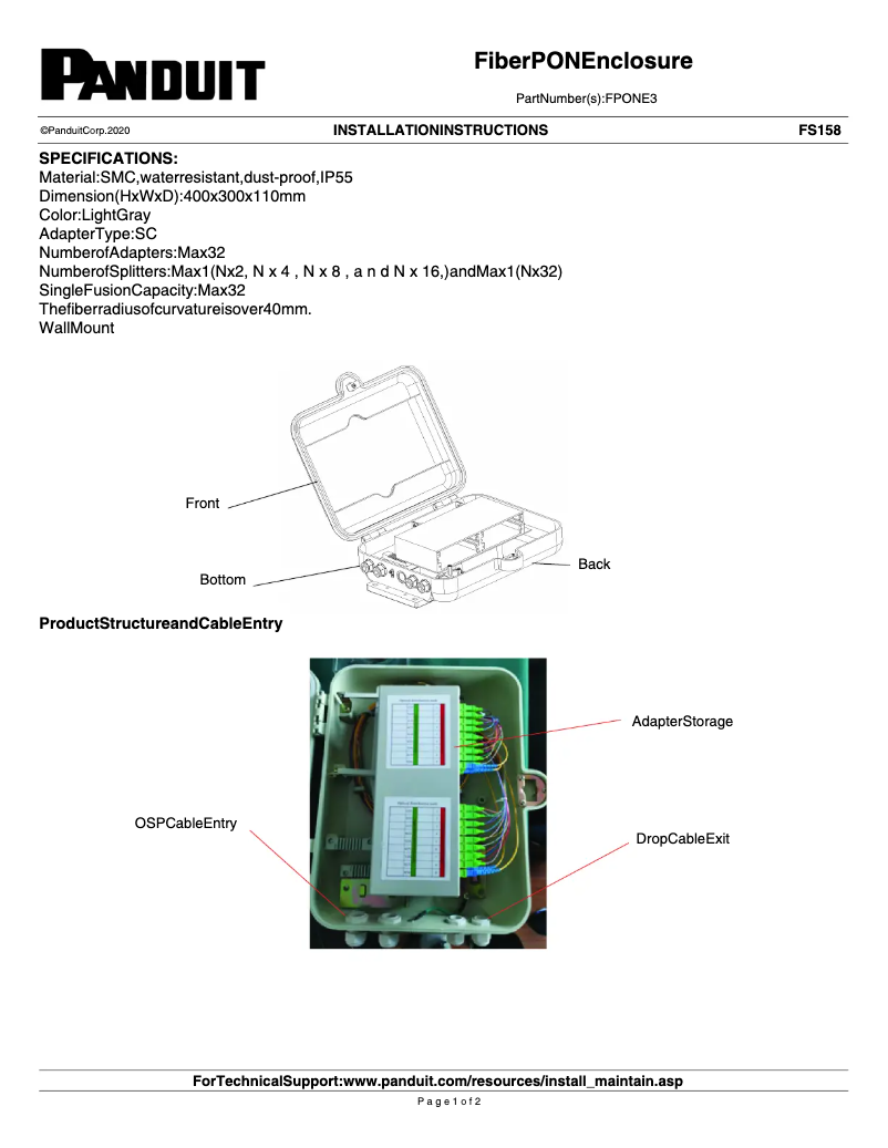 Página 1 del manual Manual de usuario Panduit FPONE3