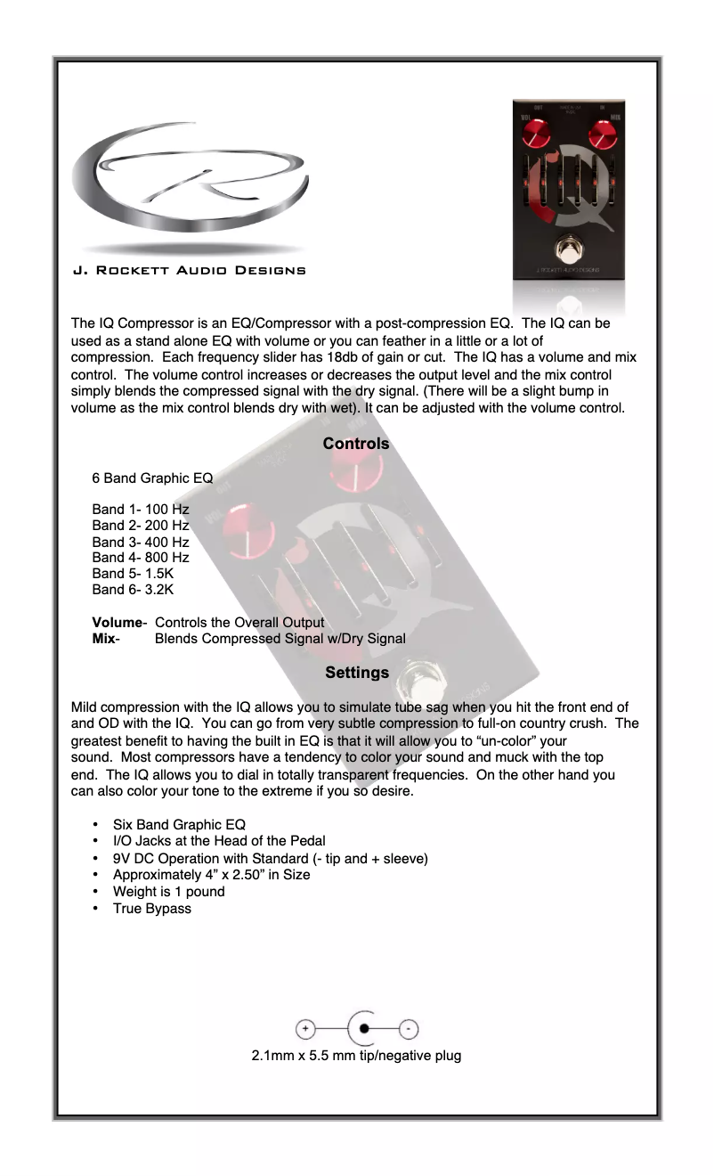 Page n°1 - Manuel utilisateur J. Rockett Audio Designs IQ Compressor
