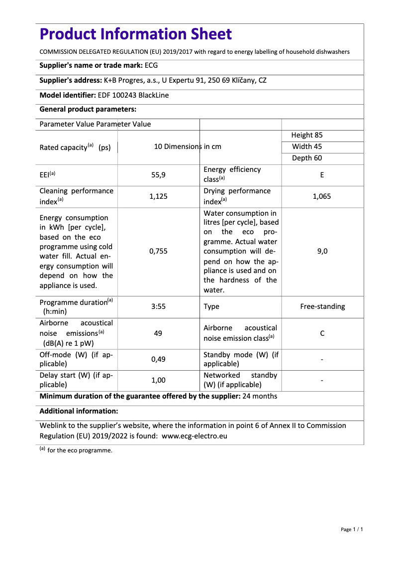 Page n°1 - Fiche technique ECG EDF 100243 BlackLine
