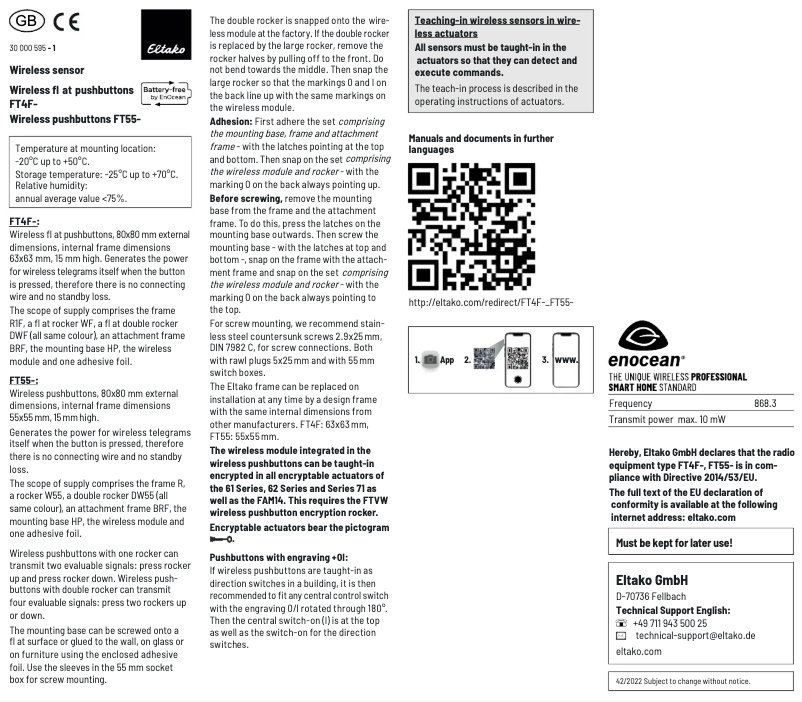 Page 1 de la notice Manuel utilisateur Eltako FT4F-rw