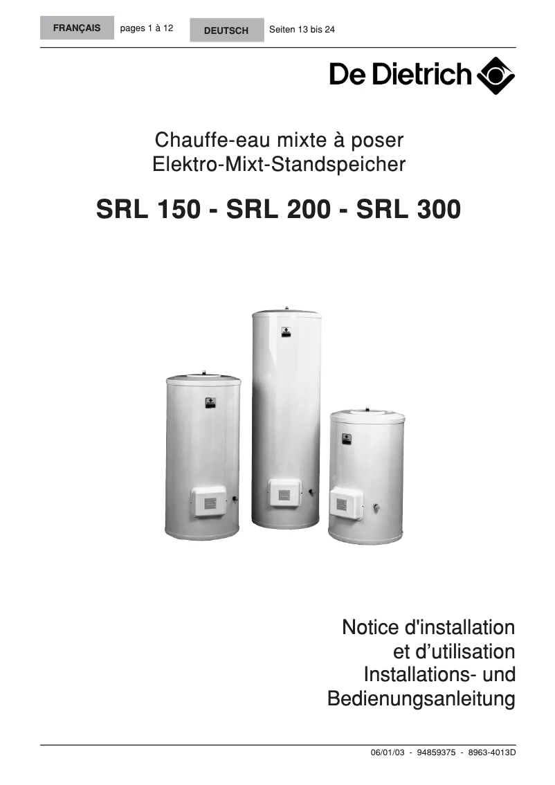 Page n°1 - Manuel utilisateur De Dietrich SRL 150