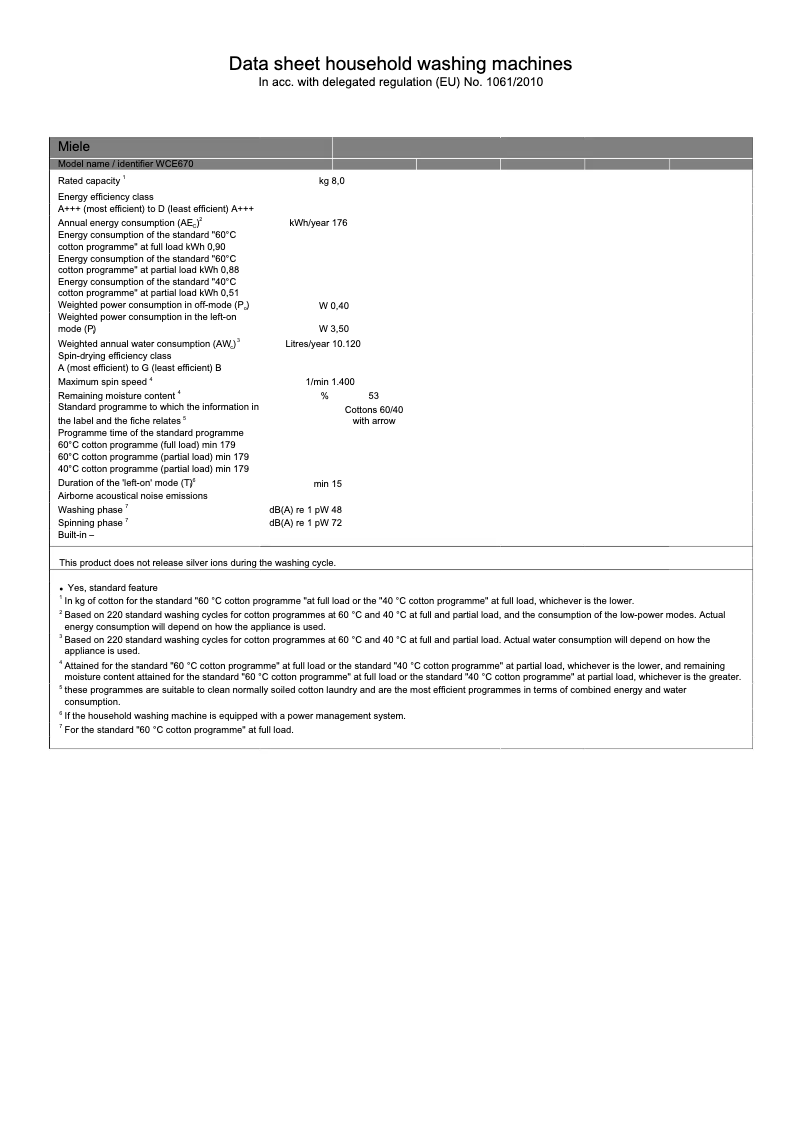 Image de la première page du manuel de l'appareil WCE 670 WCS