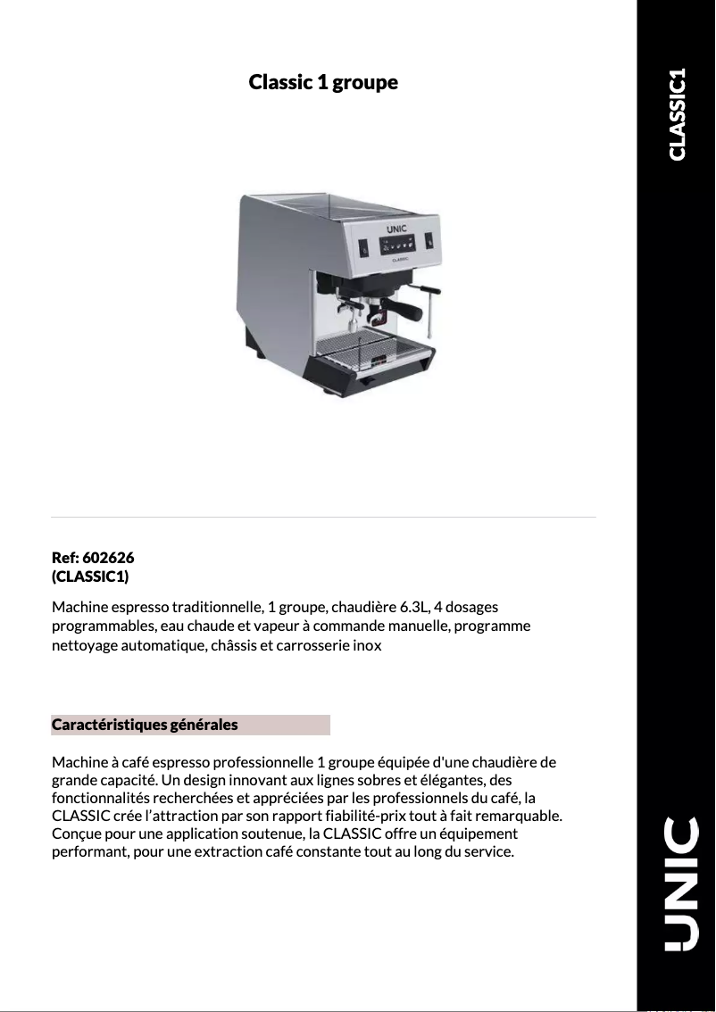 Page n°1 - Fiche technique UNIC CLASSIC 1