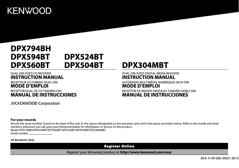 Page 1 de la notice Manuel utilisateur Kenwood Excelon DPX594BT