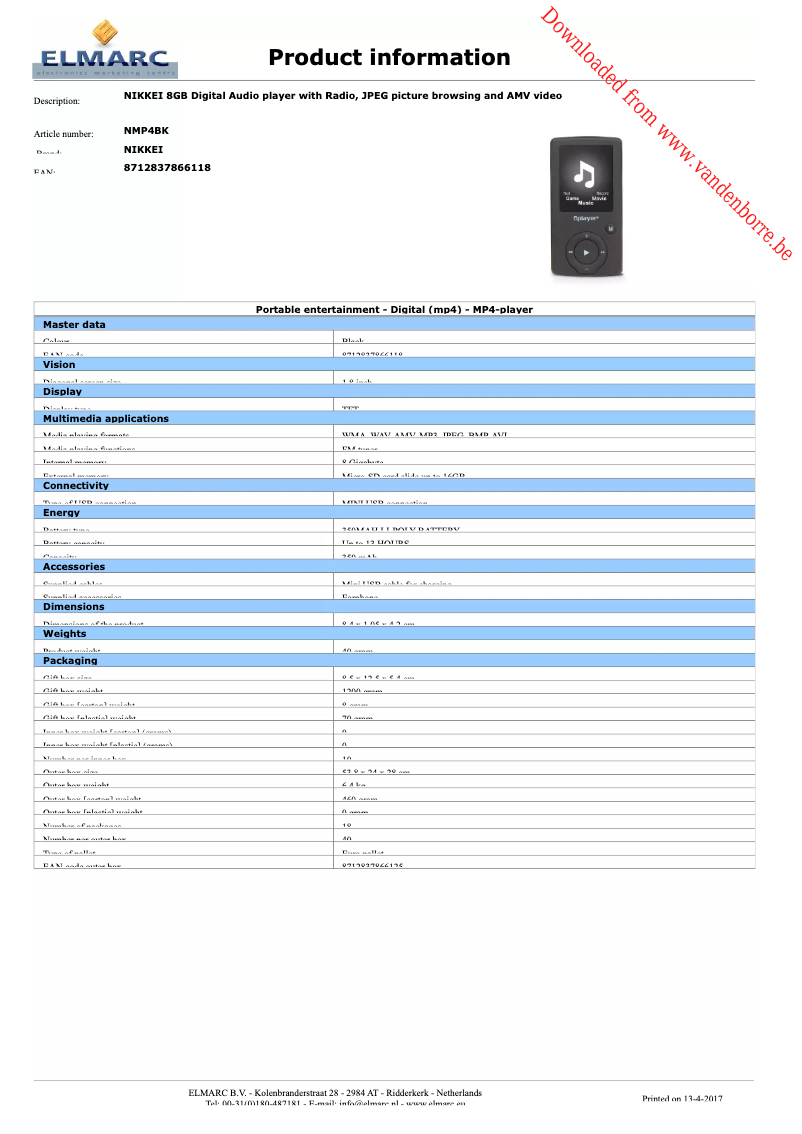Page n°1 - Fiche technique Nikkei NDB10