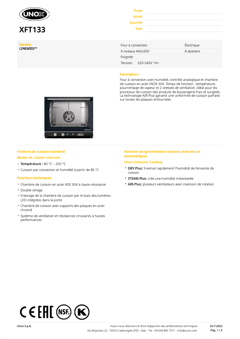 Image de la première page du manuel de l'appareil BAKERLUX LINEMISS