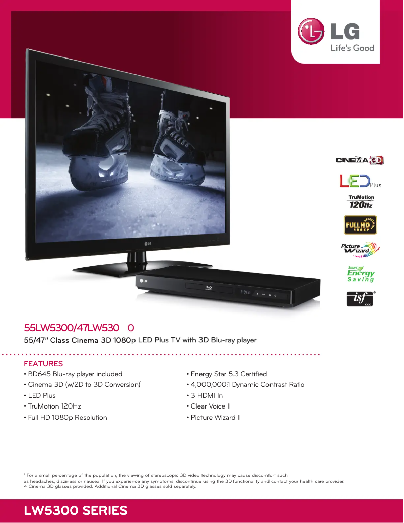 Página 1 del manual Ficha técnica LG 55LW5300