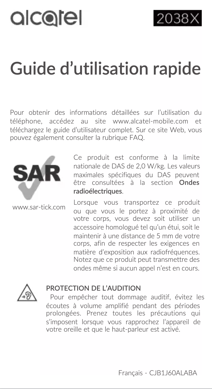 Page n°1 - Manuel utilisateur Alcatel 2038
