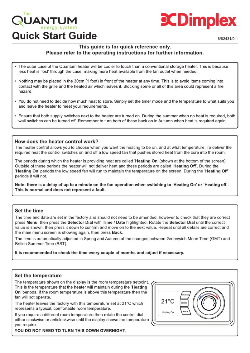 Page 1 de la notice Guide de démarrage rapide Dimplex QM050RF