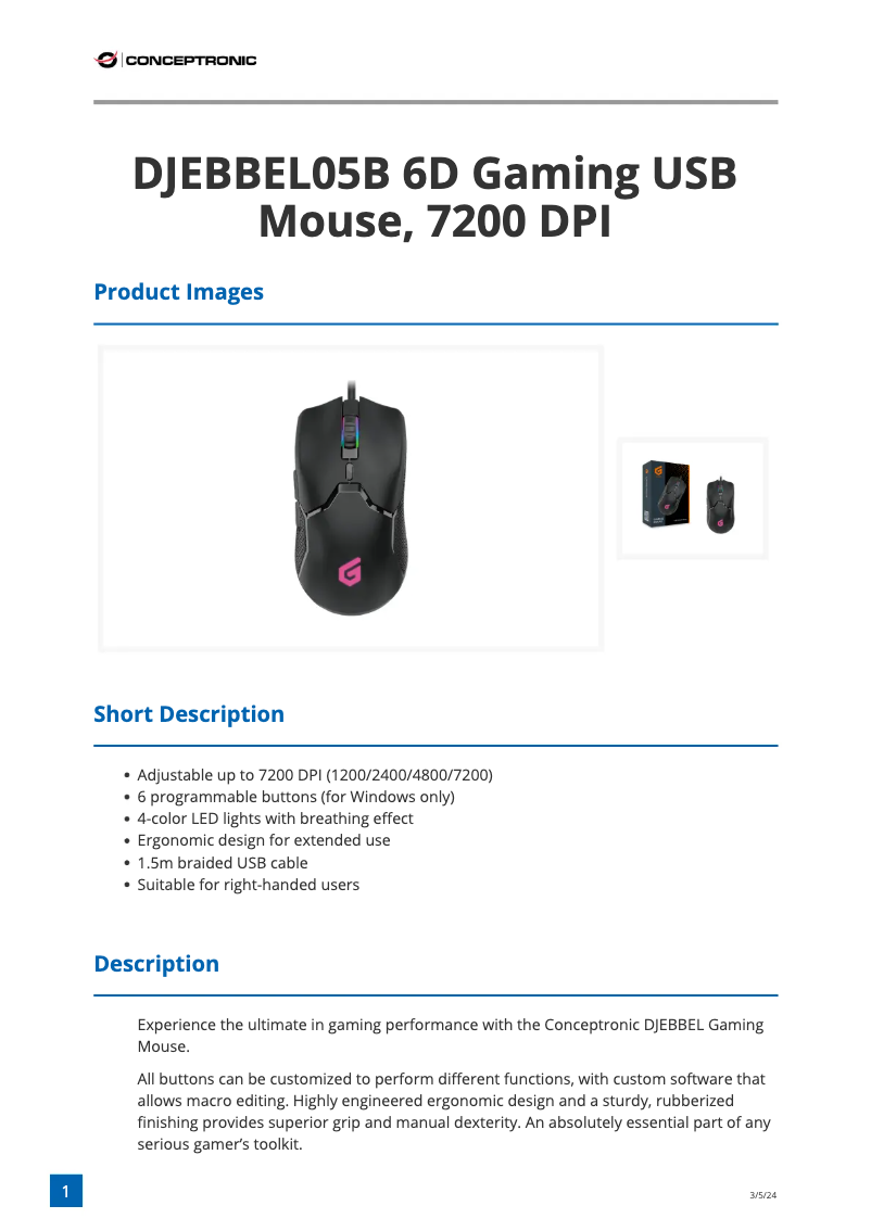 Page n°1 - Fiche technique Conceptronic DJEBBEL 05