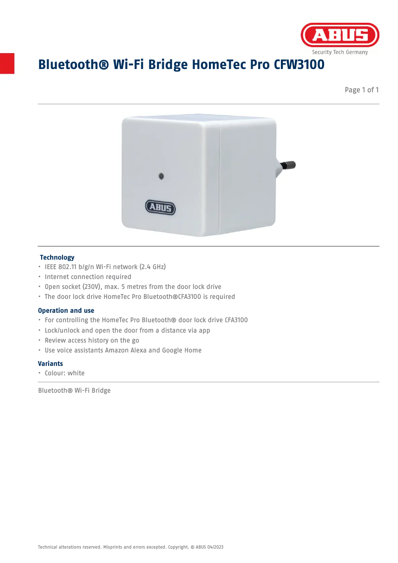 Page n°1 - Fiche technique Abus CFW3100