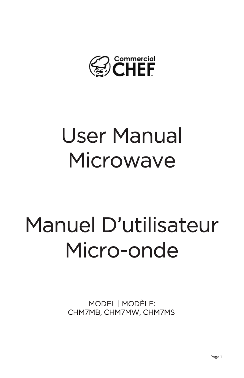 Page 1 de la notice Manuel utilisateur Commercial Chef CHM7MS