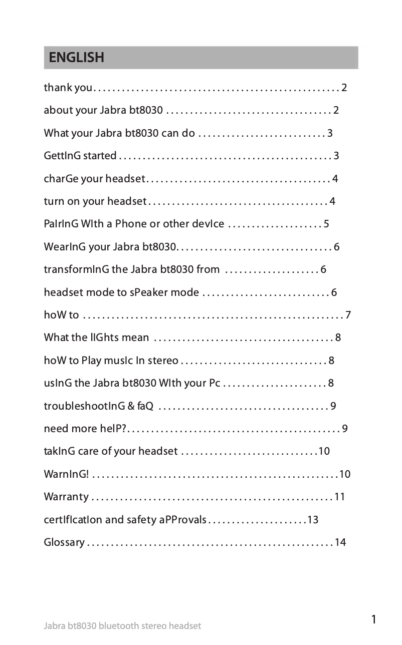 Page 1 de la notice Manuel utilisateur Jabra BT8030