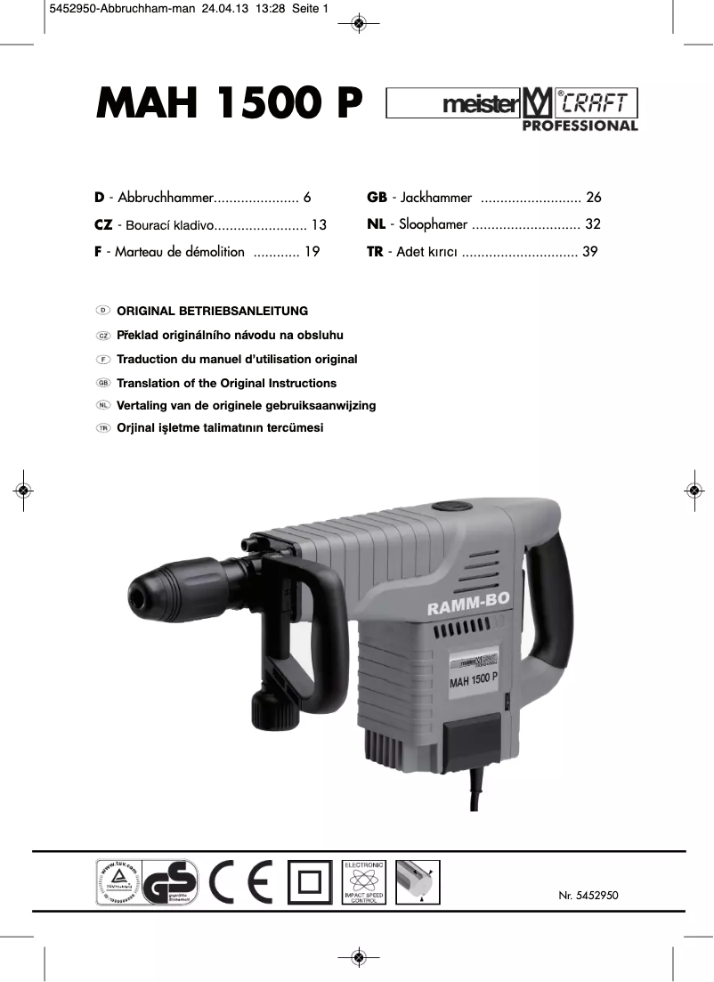 Page 1 of the manual User Manual Meistercraft MAH1500P