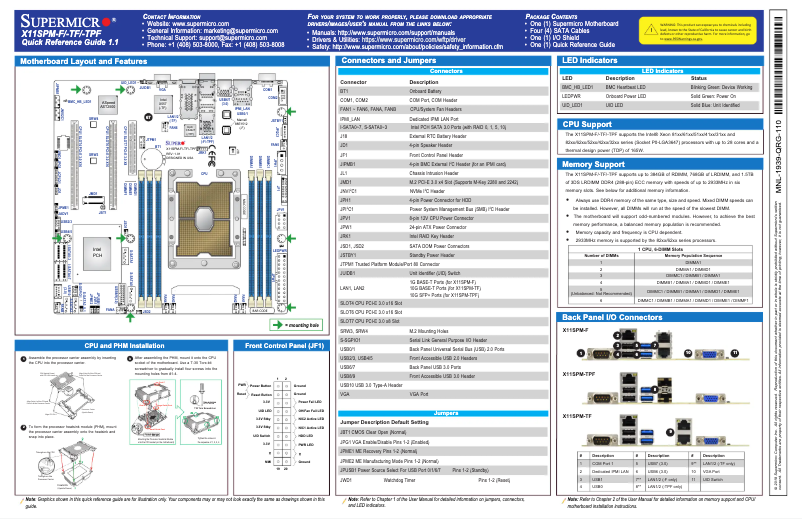 Page 1 de la notice Guide de démarrage rapide Supermicro X11SPM-F