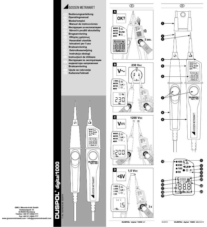 Page n°1 - Manuel utilisateur Gossen Metrawatt Duspol Digital 1000