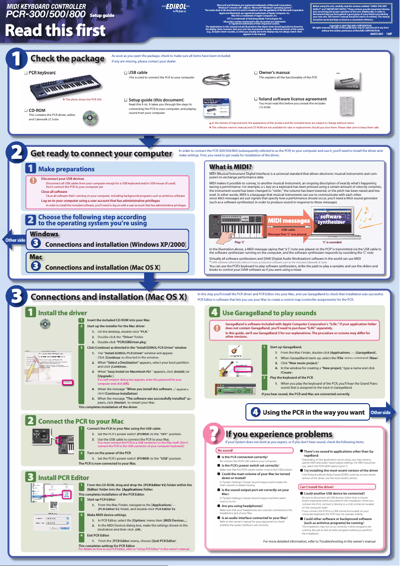 Page n°1 - Guide de démarrage rapide Roland PCR-500