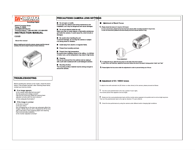 Page 1 de la notice Manuel utilisateur Digital Watchdog DWC-C232D