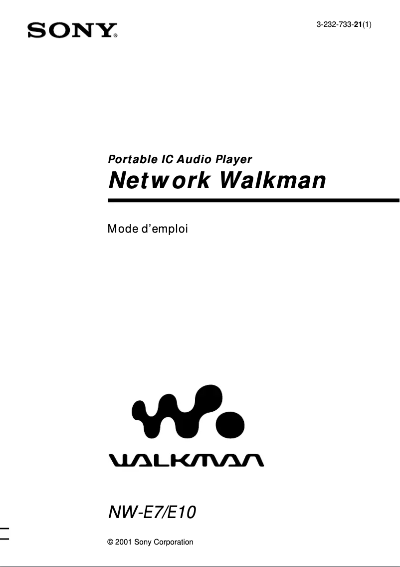 Page 1 de la notice Manuel utilisateur Sony NW-E7