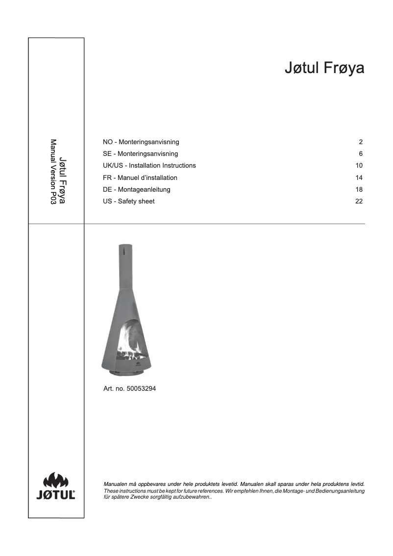 Página 1 del manual Manual de usuario Jøtul Frøya