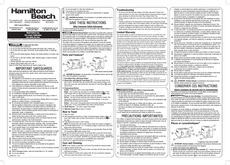 Page 1 de la notice Manuel utilisateur Hamilton Beach 24990