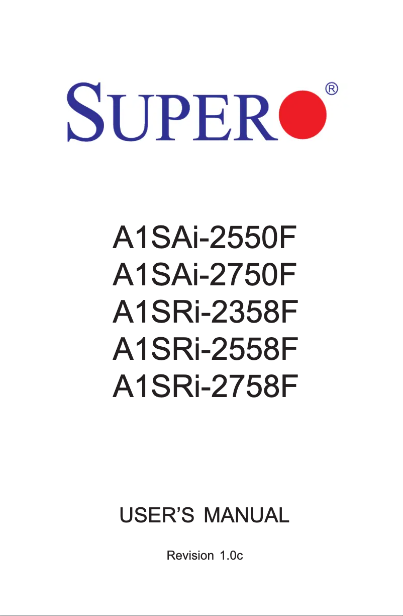 Page 1 de la notice Mode d'emploi Supermicro A1SAi-2750F