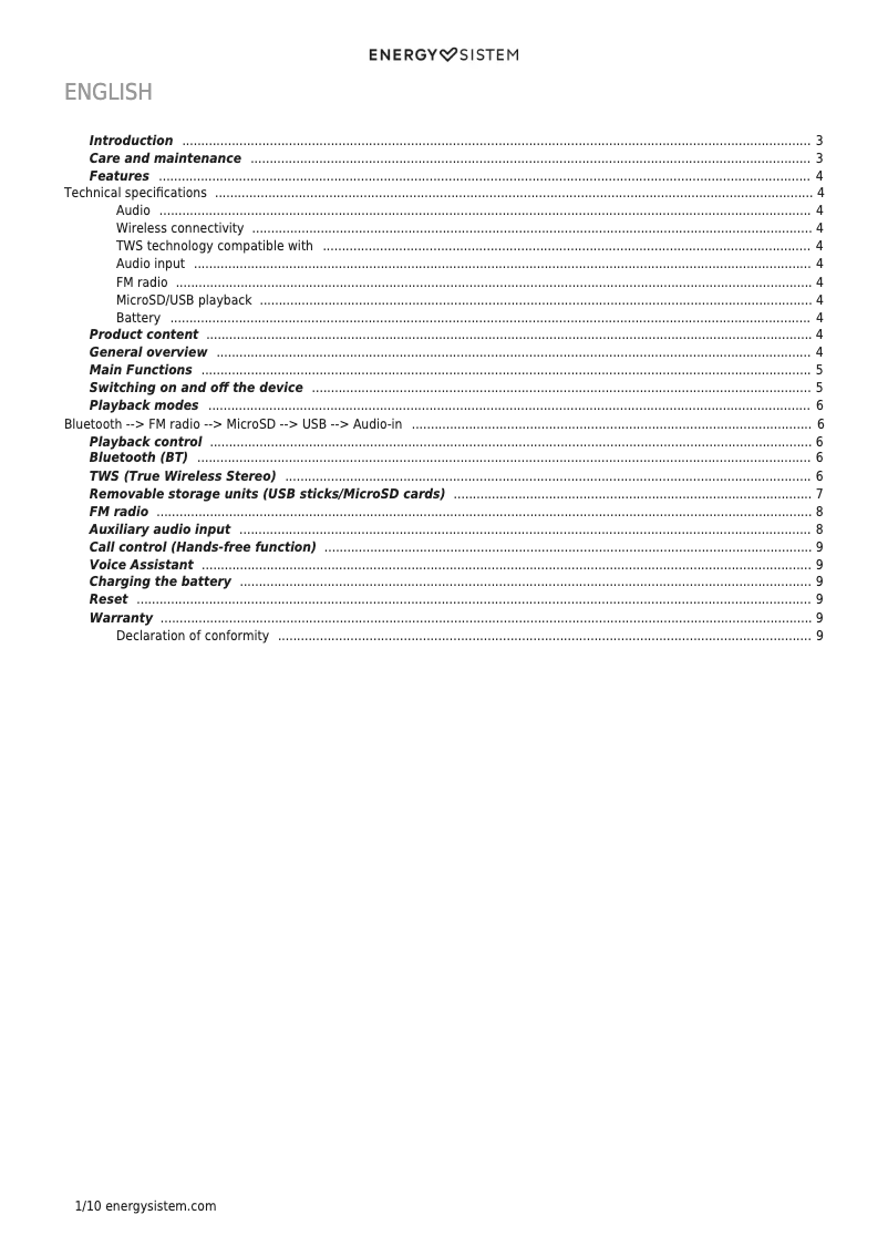 Page n°1 - Manuel utilisateur Energy Sistem Urban Box 3+