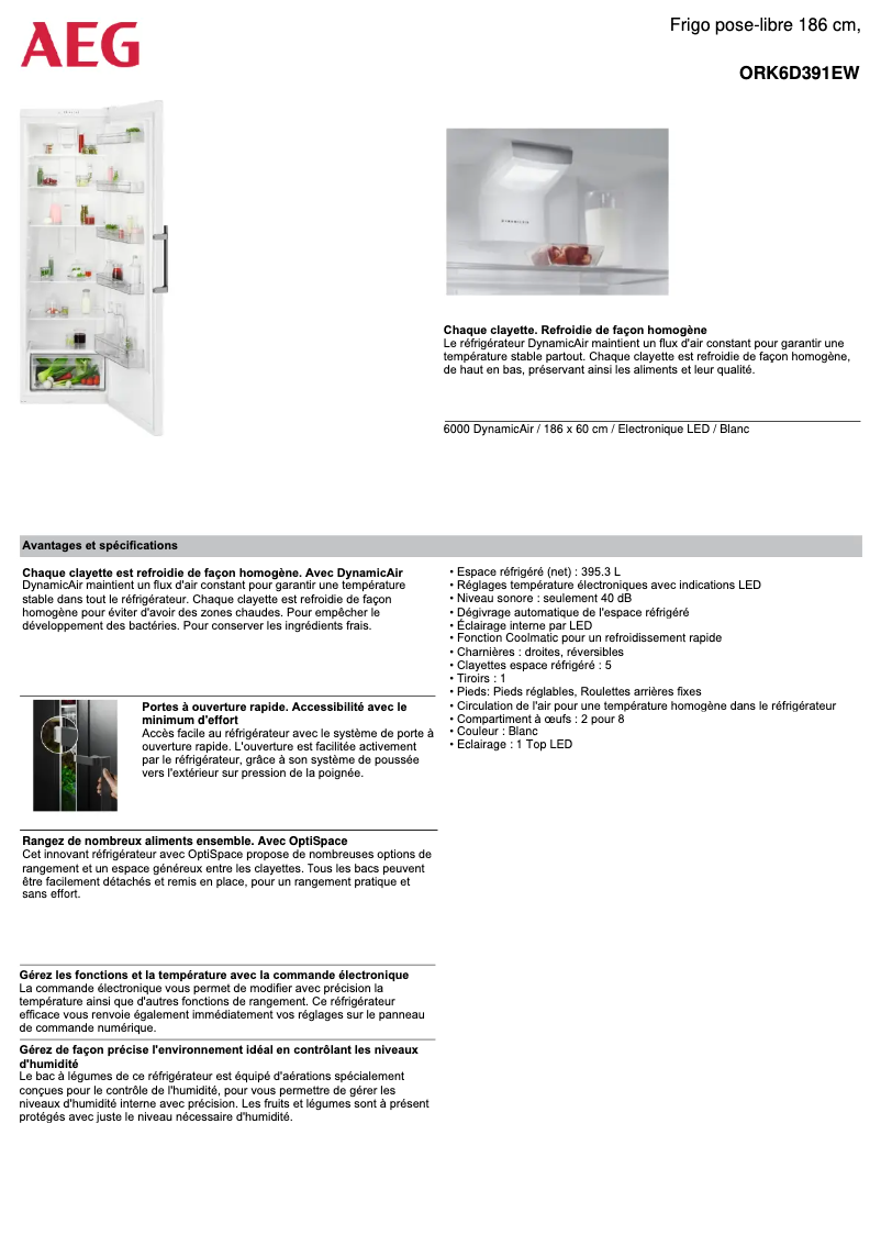 Page n°1 - Fiche technique AEG ORK6D391EW
