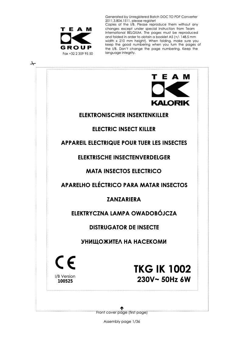 Page n°1 - Manuel utilisateur Kalorik TKG IK 1002