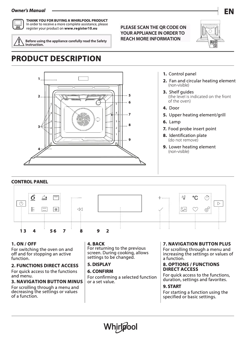 Página 1 del manual Guía de instalación Whirlpool WOI78FPT1SXA