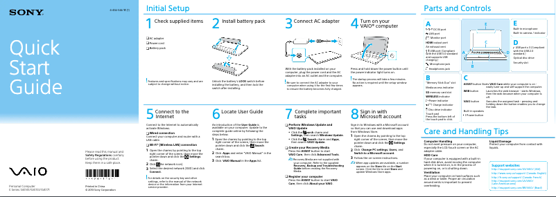 Page n°1 - Guide d'installation Sony Vaio SVE15138CXW