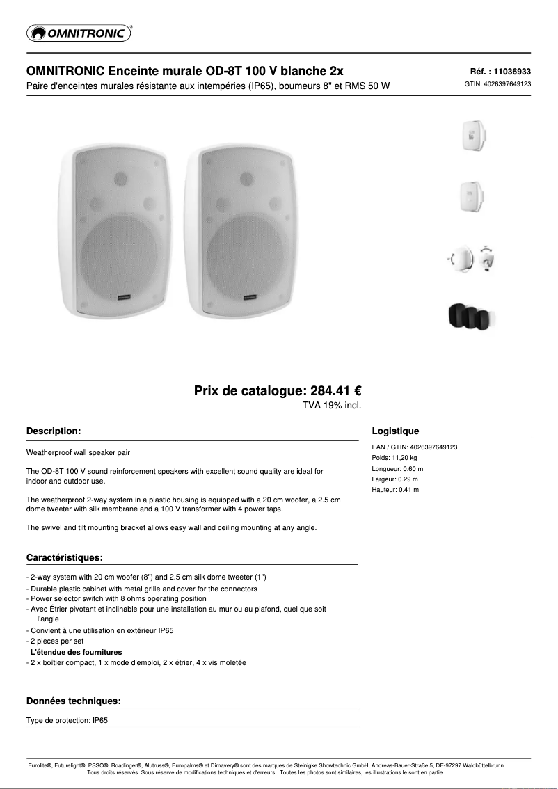 Página 1 del manual Ficha técnica Omnitronic OD-8T