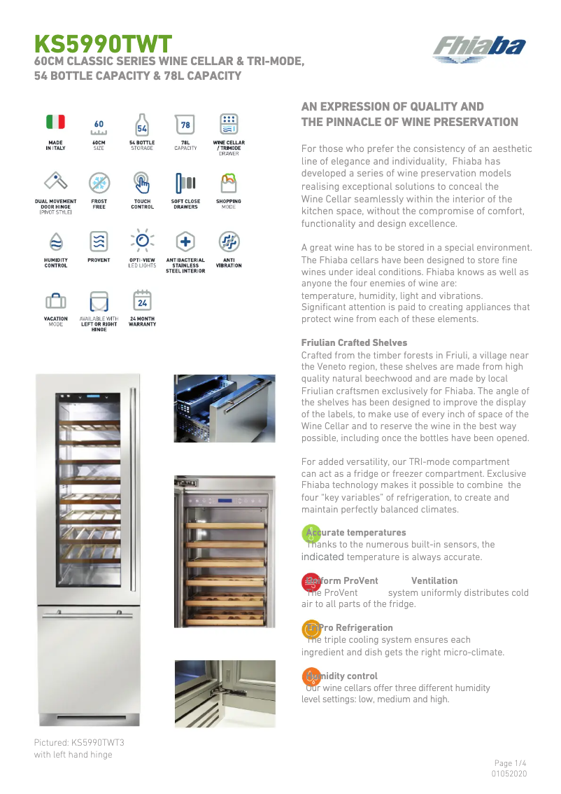 Page 1 de la notice Fiche technique Fhiaba KS5990TWT3