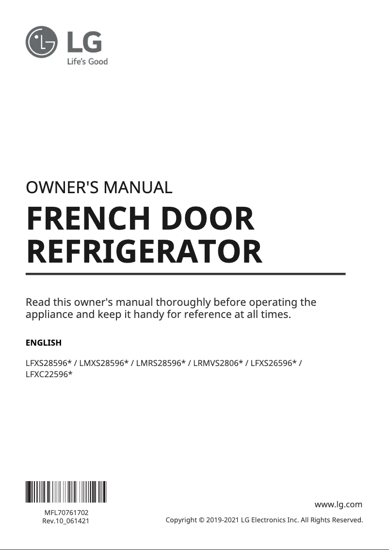Page 1 de la notice Manuel utilisateur LG LFXS28596D