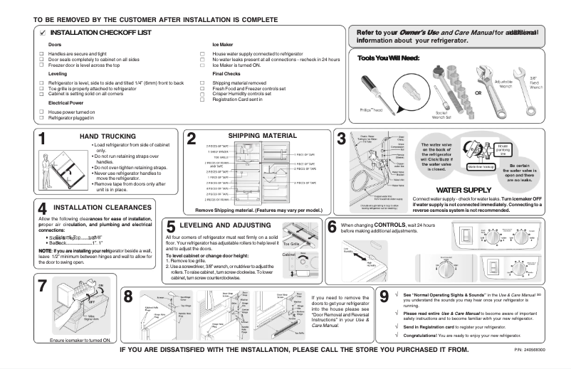 Page n°1 - Guide d'installation Frigidaire FRT21P6CB