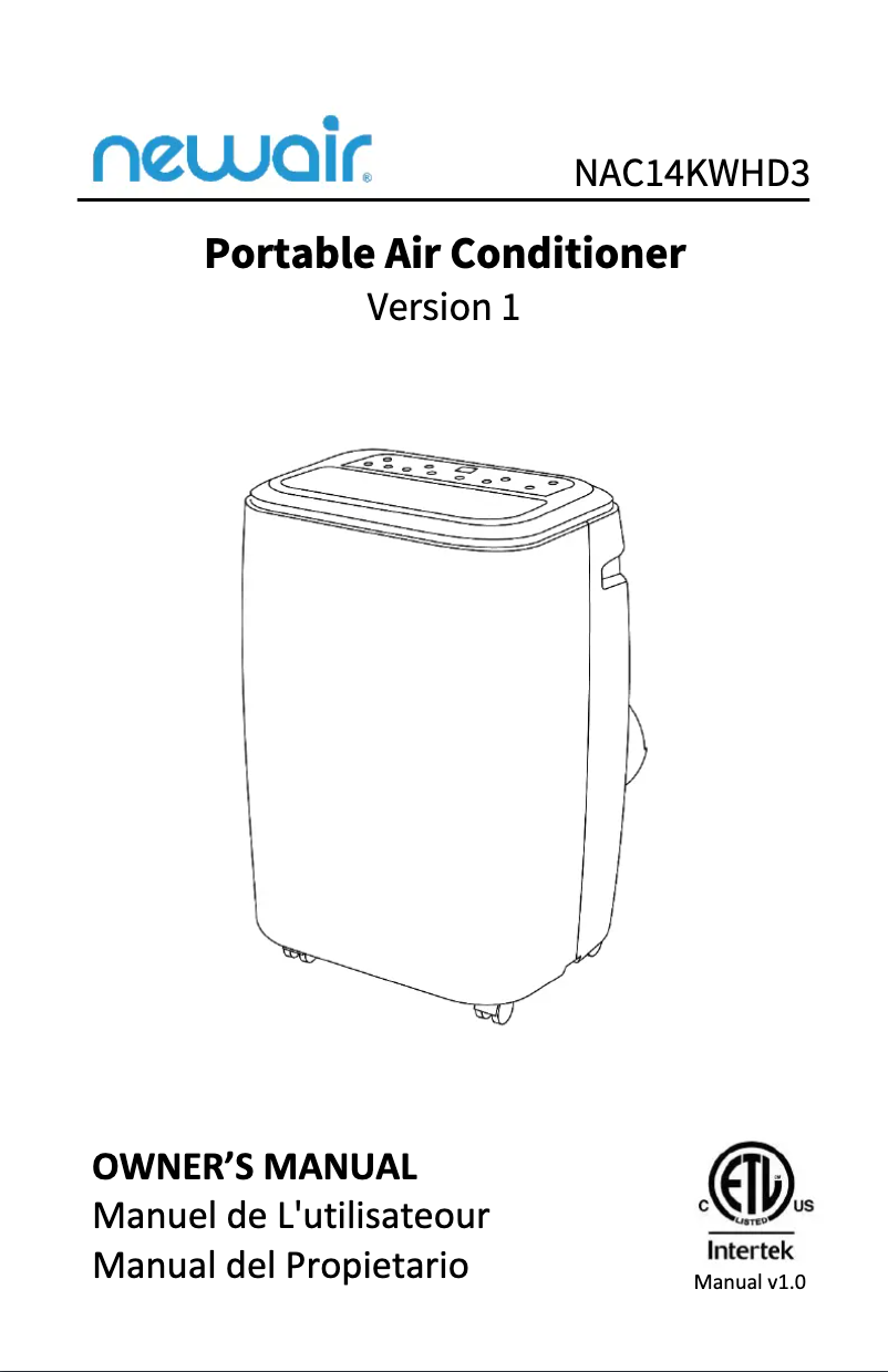 Page 1 of the manual User Manual NewAir NAC14KWHD3