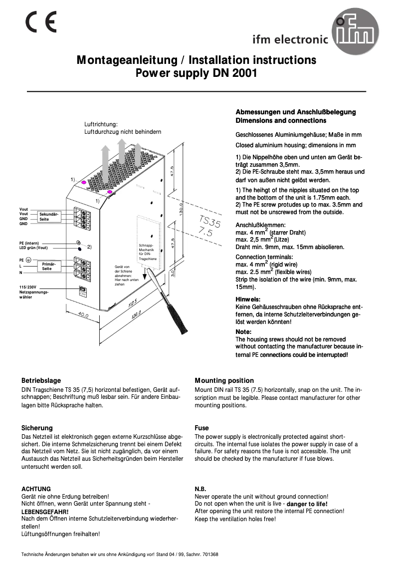 Page 1 de la notice Manuel utilisateur IFM DN2001