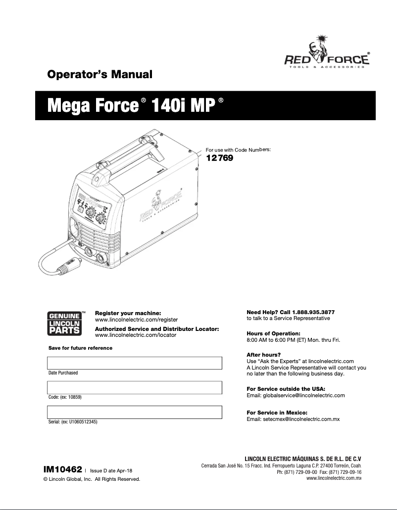 Página 1 del manual Manual de usuario Lincoln Electric POWER MIG 140i MP