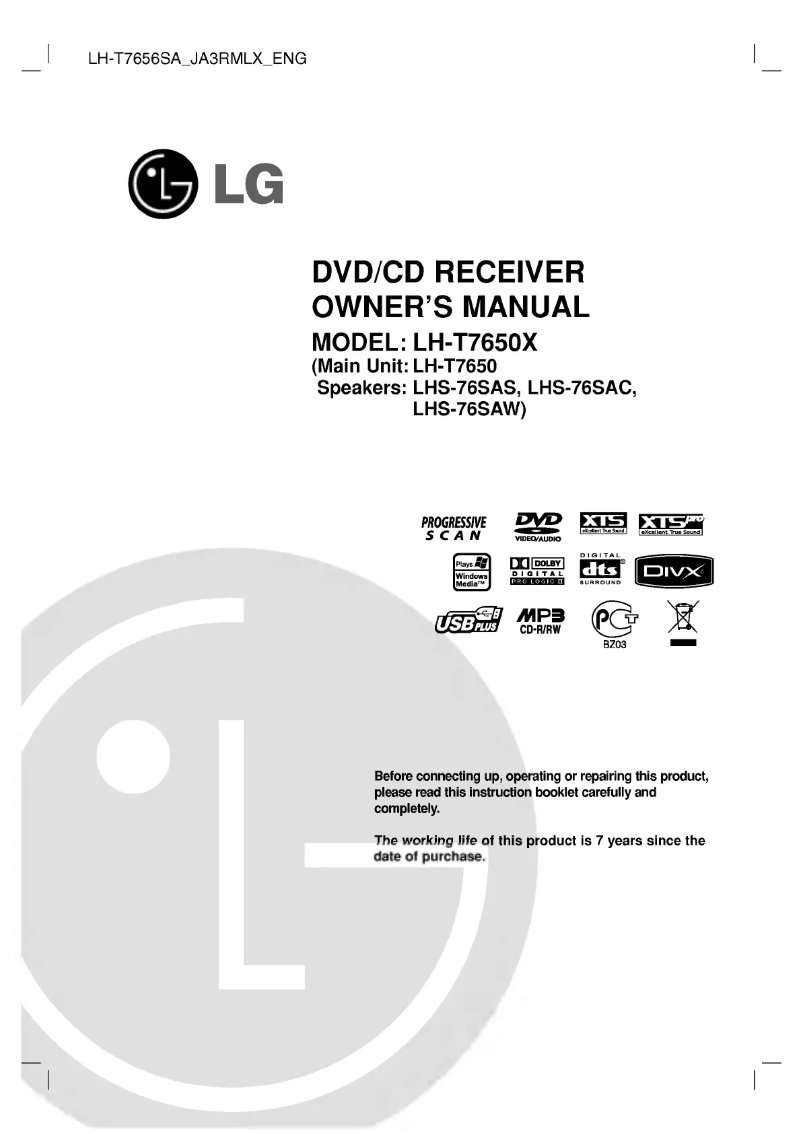 Page 1 de la notice Manuel utilisateur LG LH-T7652SA