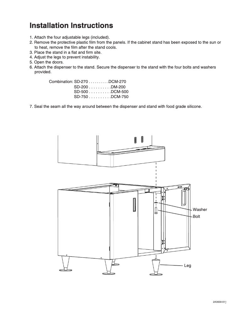 Page 1 de la notice Guide d'installation Hoshizaki SD-200