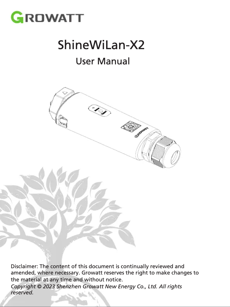 Page 1 de la notice Manuel utilisateur Growatt ShineWiLan-X2