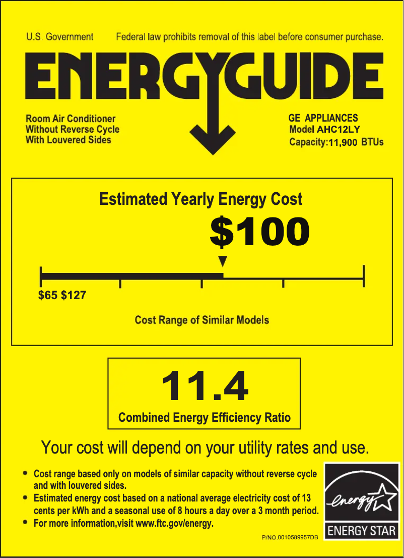 Página 1 del manual Etiqueta energética GE AHC12LY