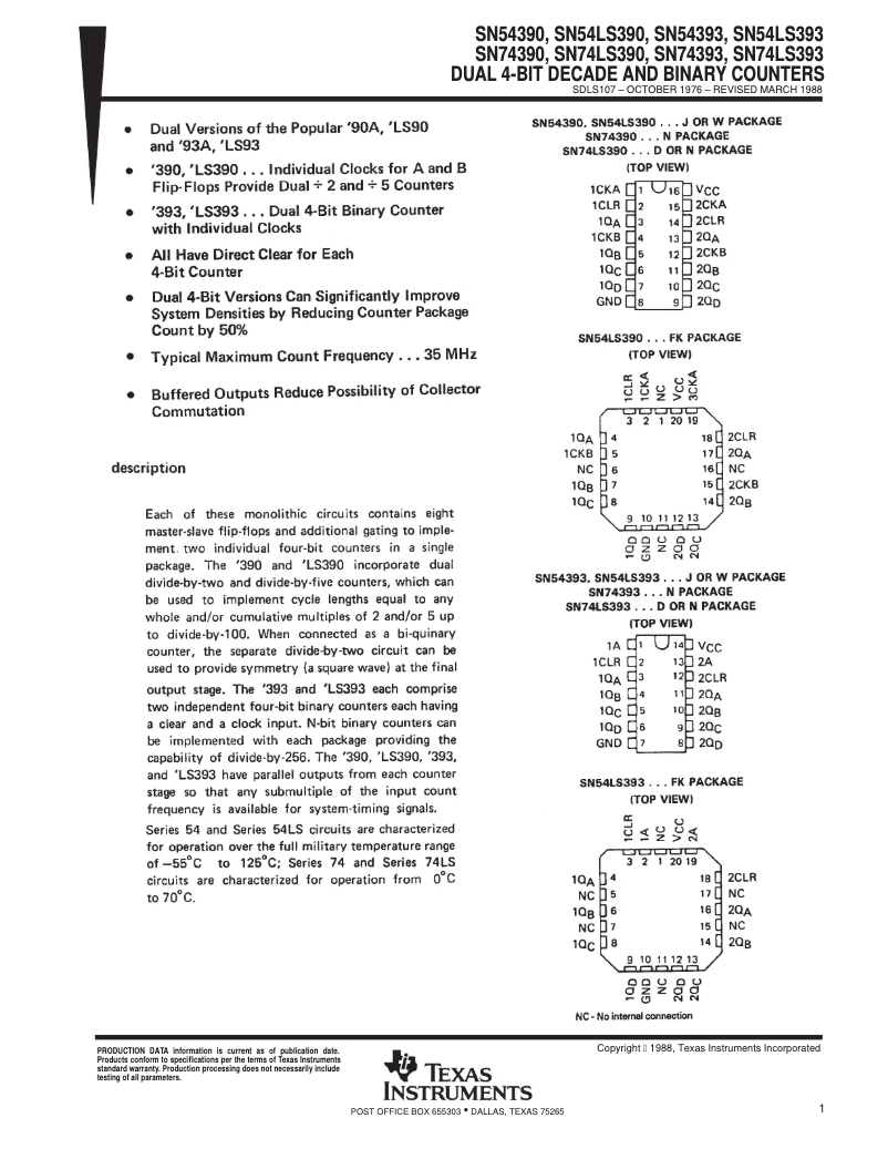 Page 1 de la notice Manuel utilisateur Texas Instruments SN74LS390N