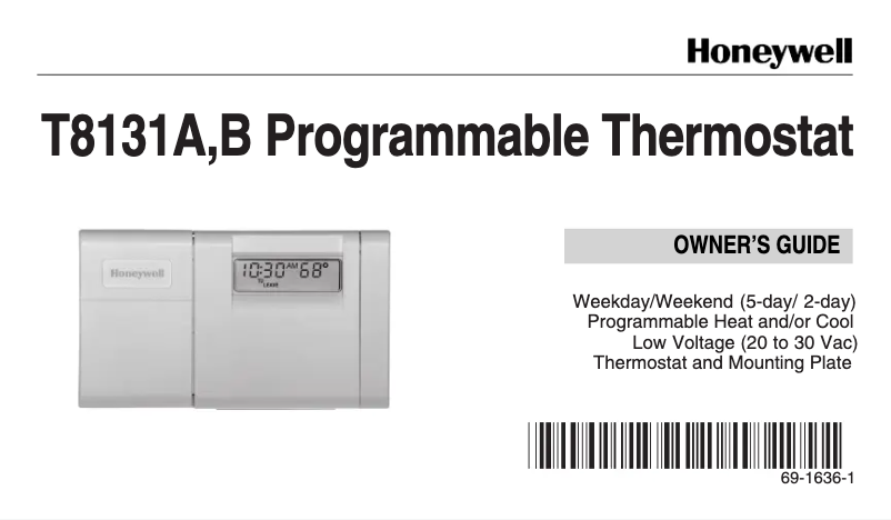 Page n°1 - Manuel utilisateur Honeywell T8131B