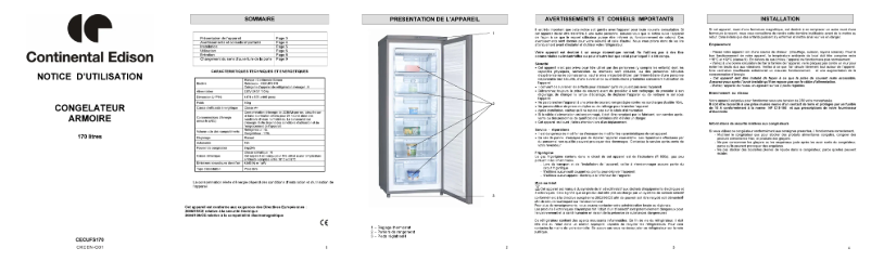 Page n°1 - Manuel utilisateur Continental Edison CECUFS170