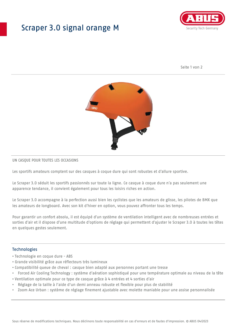 Página 1 del manual Ficha técnica Abus Scraper 3.0